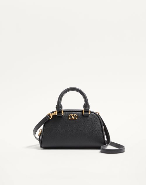 Valentino Garavani - Mini Vlogo Signature Bowling Bag In Grainy Calfskin - Black - Woman - Top Handle Bags